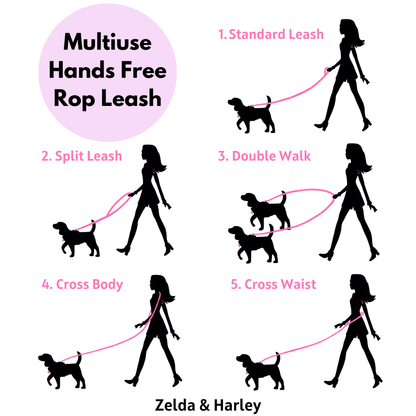 Zelda & Harley Hands Free Rope Leash Hands Free Rope Lead - Pink